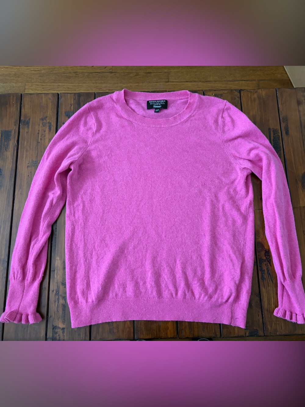 Banana Republic Pink Cashmere Crew Sweater with Ruffled Cuffs